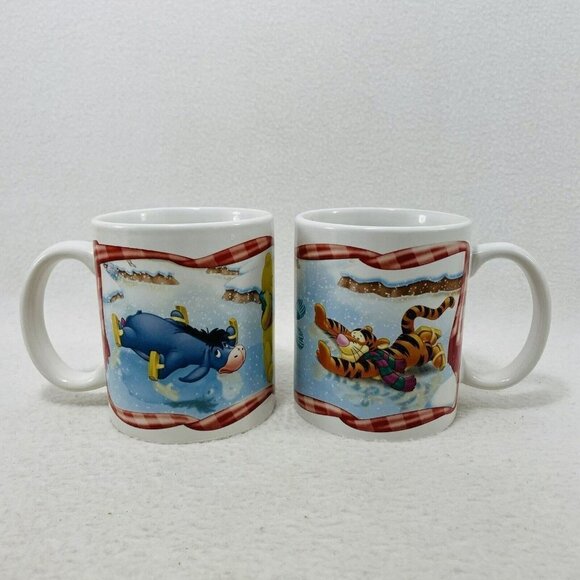 Houston Harvest Disney Winnie Pooh Friends Mug Set 2 Eeyore Tigger Winter Snow - Picture 4 of 10